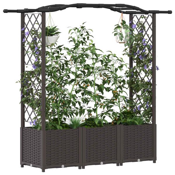 Grote foto vidaxl verhoogd bed met trellis en dak bruin 164 x 40 x 138 cm pp tuin en terras overige tuin en terras