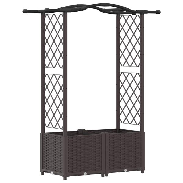 Grote foto vidaxl verhoogd bed met trellis en dak bruin 125 x 40 x 138 cm pp tuin en terras overige tuin en terras