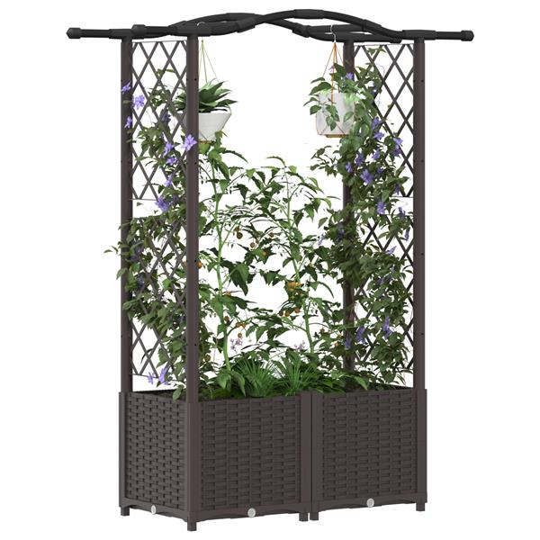 Grote foto vidaxl verhoogd bed met trellis en dak bruin 125 x 40 x 138 cm pp tuin en terras overige tuin en terras