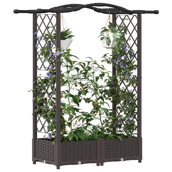 Grote foto vidaxl verhoogd bed met trellis en dak bruin 124 x 40 x 123 cm pp tuin en terras overige tuin en terras