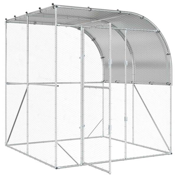 Grote foto vidaxl kippenhok zilver 200 x 200 x 215 cm gegalvaniseerd staal dieren en toebehoren hokken en kooien