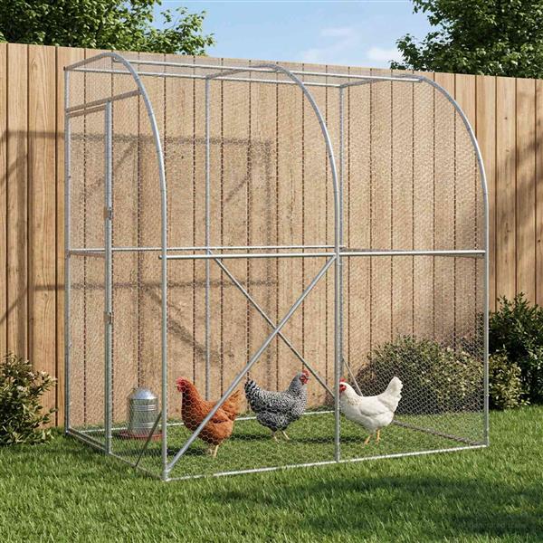 Grote foto vidaxl kippenhok zilver 200 x 200 x 215 cm gegalvaniseerd staal dieren en toebehoren hokken en kooien
