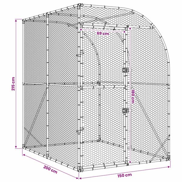 Grote foto vidaxl kippenhok zilver 200 x 200 x 215 cm gegalvaniseerd staal dieren en toebehoren hokken en kooien