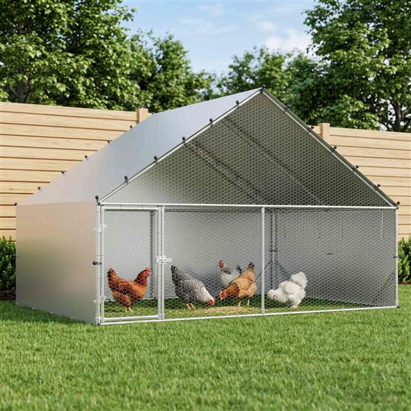 Grote foto vidaxl kippenhok met dak zilverkleurig 300 x 200 x 190 cm dieren en toebehoren hokken en kooien