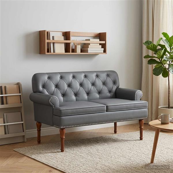 Grote foto vidaxl loungebank met knopencomfort grijs 120 x 65 x 77 cm kunstleer huis en inrichting overige huis en inrichting