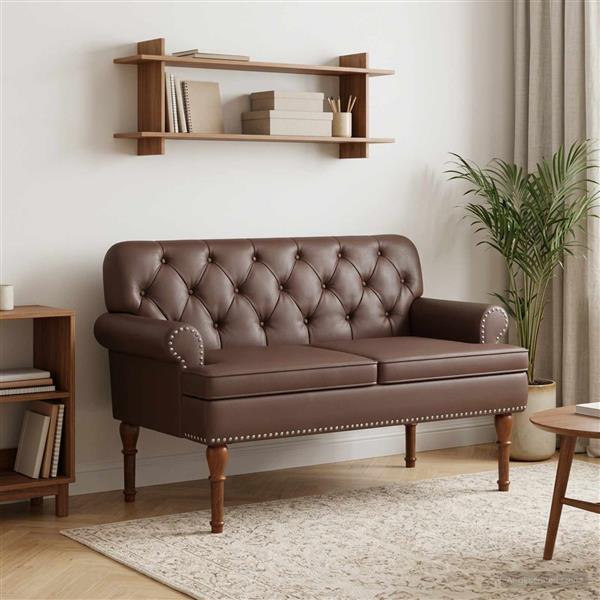 Grote foto vidaxl loungebank met knopencomfort bruin 120 x 65 x 77 cm kunstleer huis en inrichting overige huis en inrichting
