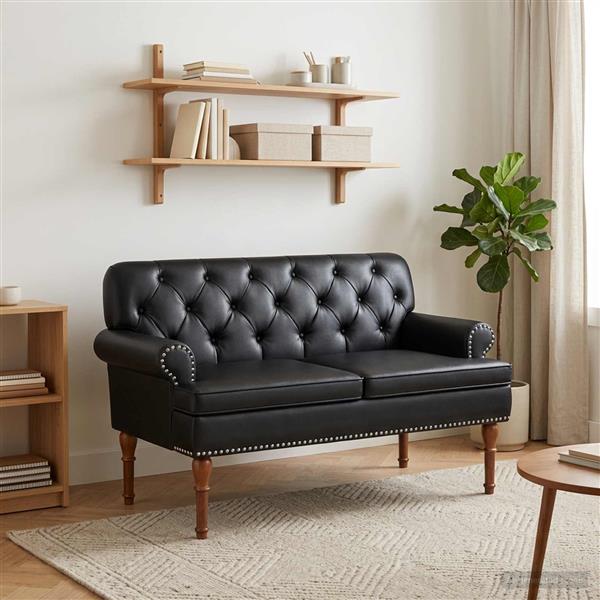 Grote foto vidaxl loungebank met knopencomfort zwart 120 x 65 x 77 cm kunstleer huis en inrichting overige huis en inrichting