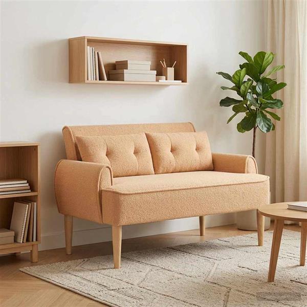 Grote foto vidaxl loungebank met knopencomfort beige 117 x 67 x 77 cm boucl huis en inrichting bankstellen