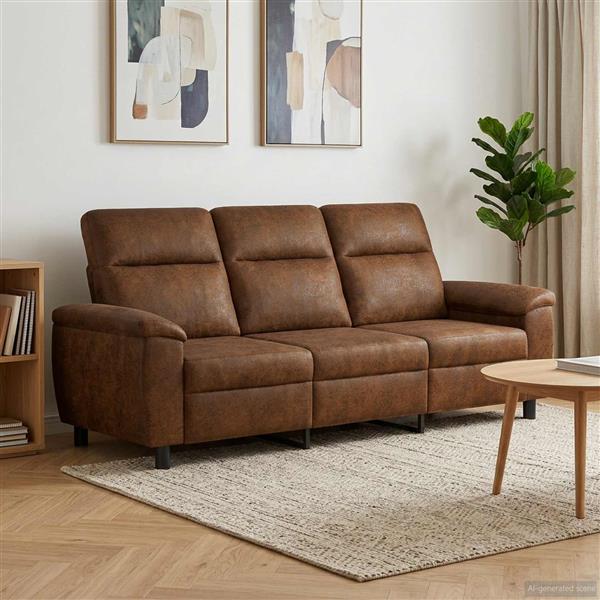 Grote foto vidaxl bank bruin 214 x 90 x 95 cm nep suede leer huis en inrichting bankstellen