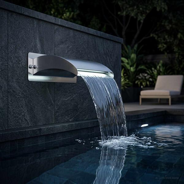 Grote foto vidaxl zwembadwaterval met led roestvrij staal 304 30 x 9 x 26 cm tuin en terras overige tuin en terras