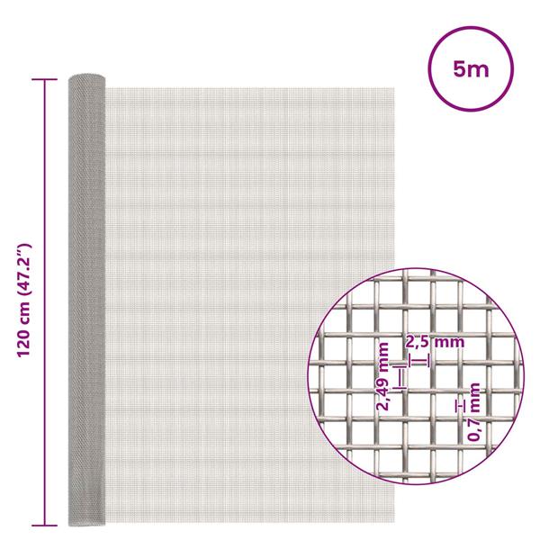 Grote foto vidaxl gaas scherm 120 x 500 cm 8 mesh rvs 201 zilverkleurig tuin en terras hekken en schuttingen