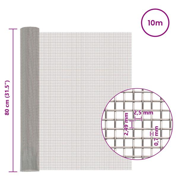 Grote foto vidaxl gaas scherm 80 x 1000 cm 8 mesh rvs 201 zilverkleurig tuin en terras hekken en schuttingen
