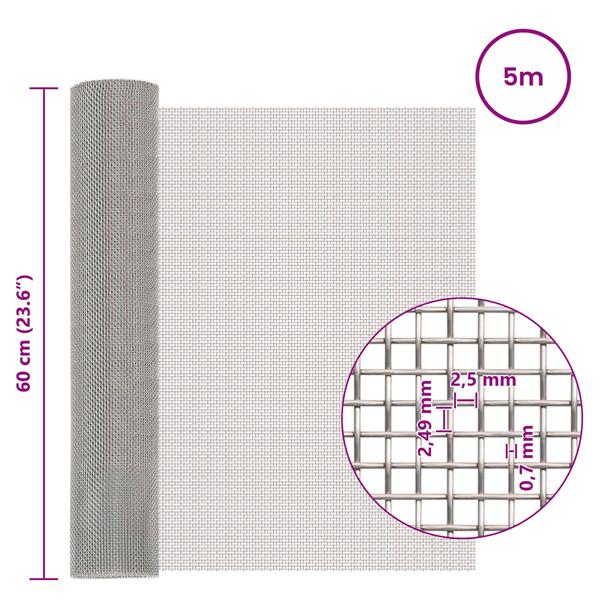 Grote foto vidaxl gaas scherm 60 x 500 cm 8 mesh rvs 201 zilverkleurig tuin en terras hekken en schuttingen