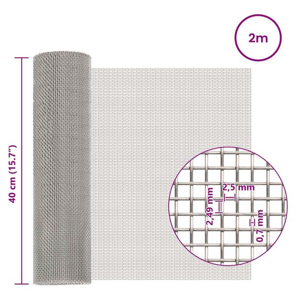 Grote foto vidaxl gaas scherm 40 x 200 cm 8 mesh rvs 201 zilverkleurig tuin en terras hekken en schuttingen