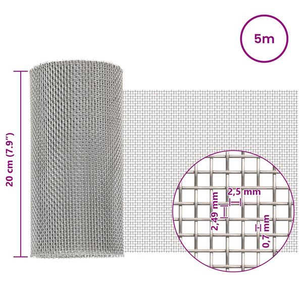 Grote foto vidaxl gaas scherm 20 x 500 cm 8 mesh rvs 201 zilverkleurig tuin en terras hekken en schuttingen