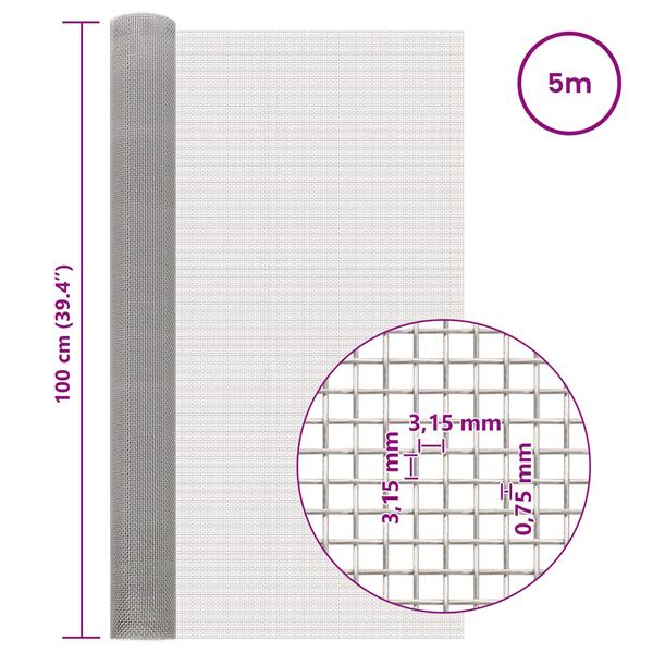 Grote foto vidaxl gaas scherm 100 x 500 cm 6 mesh rvs 201 zilverkleurig tuin en terras hekken en schuttingen