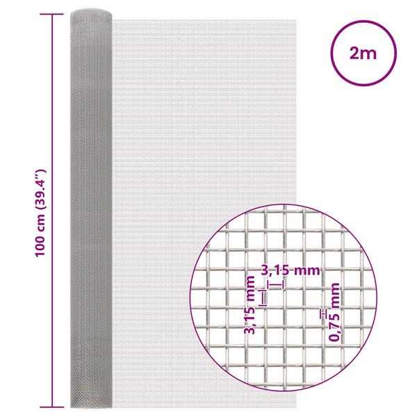 Grote foto vidaxl gaas scherm 100 x 200 cm 6 mesh rvs 201 zilverkleurig tuin en terras hekken en schuttingen