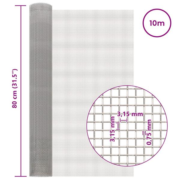 Grote foto vidaxl gaas scherm 80 x 1000 cm 6 mesh rvs 201 zilverkleurig tuin en terras hekken en schuttingen