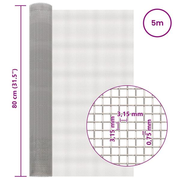 Grote foto vidaxl gaas scherm 80 x 500 cm 6 mesh rvs 201 zilverkleurig tuin en terras hekken en schuttingen