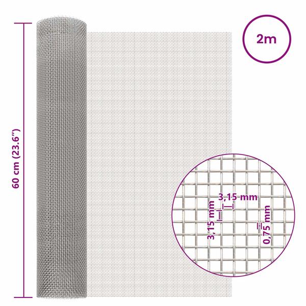 Grote foto vidaxl gaas scherm 60 x 200 cm 6 mesh rvs 201 zilverkleurig tuin en terras hekken en schuttingen