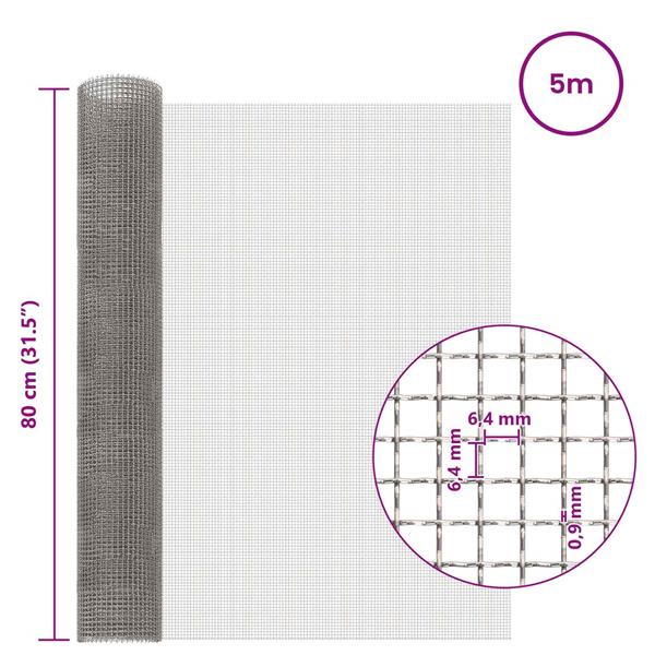 Grote foto vidaxl gaas scherm 80 x 500 cm 3 mesh rvs 201 zilverkleurig tuin en terras hekken en schuttingen