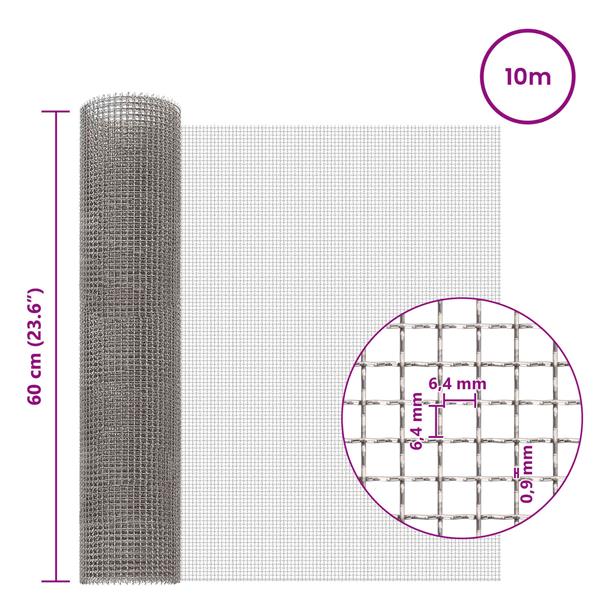Grote foto vidaxl gaas scherm 60 x 1000 cm 3 mesh rvs 201 zilverkleurig tuin en terras hekken en schuttingen