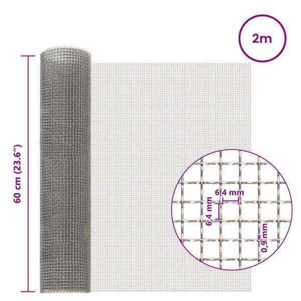 Grote foto vidaxl gaas scherm 60 x 200 cm 3 mesh rvs 201 zilverkleurig tuin en terras hekken en schuttingen