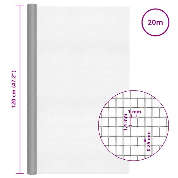 Grote foto vidaxl gaasnet 120 x 2000 cm 18 mesh roestvrij staal 304 zilver tuin en terras hekken en schuttingen