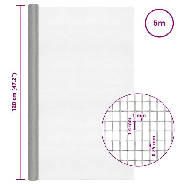 Grote foto vidaxl gaasnet 120 x 500 cm 18 mesh roestvrij staal 304 zilver tuin en terras hekken en schuttingen