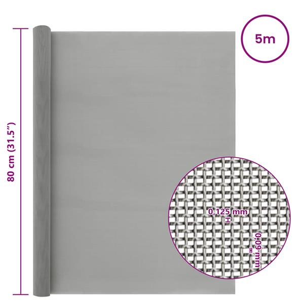 Grote foto vidaxl gaas scherm 80 x 500 cm 120 mesh rvs 201 zilverkleurig tuin en terras hekken en schuttingen