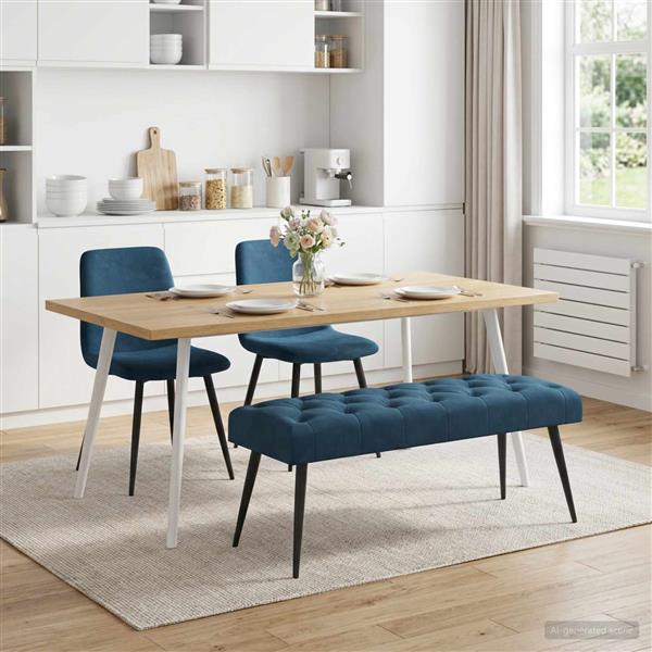 Grote foto vidaxl bank met knoopverstelling blauw 110 x 40 x 46 cm fluweel huis en inrichting overige huis en inrichting