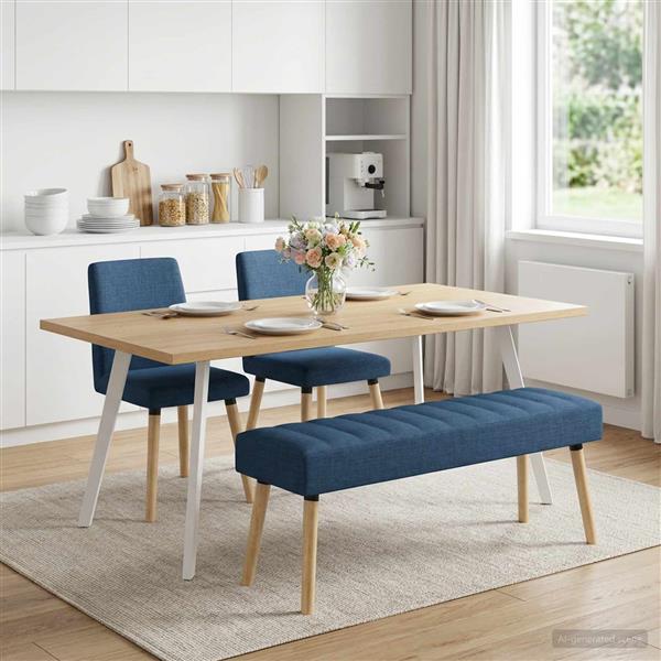 Grote foto vidaxl kanaal geplooide bank blauw 110 x 40 x 46 cm stof huis en inrichting overige huis en inrichting