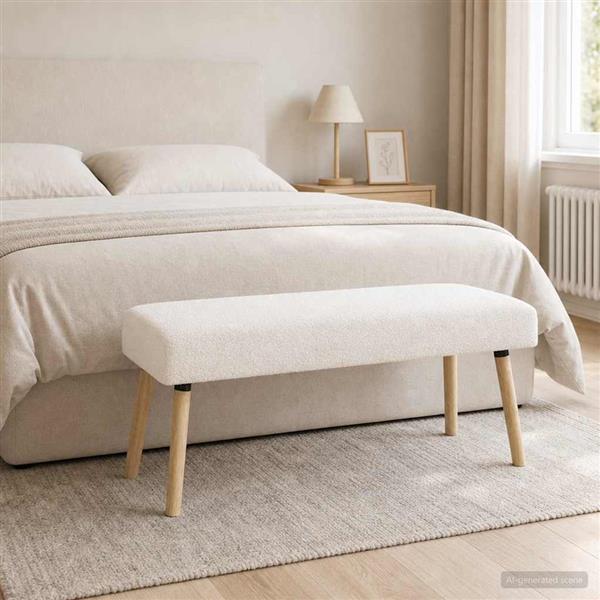 Grote foto vidaxl bank effen cr mekleurig 110 x 40 x 46 cm boucl huis en inrichting overige huis en inrichting