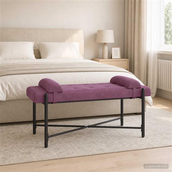 Grote foto vidaxl knop gestept bankje met kussens paars 110 x 40 x 46 cm fluweel huis en inrichting overige huis en inrichting