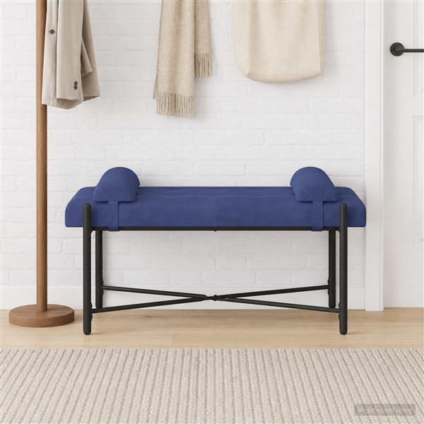 Grote foto vidaxl knop gestept bankje met kussens politieblauw 110 x 40 x 46 cm huis en inrichting overige huis en inrichting