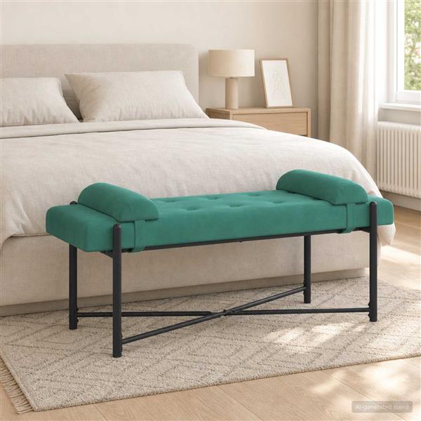 Grote foto vidaxl knop gestept bankje met kussens turquoise 110 x 40 x 46 cm huis en inrichting overige huis en inrichting