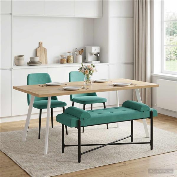 Grote foto vidaxl knop gestept bankje met kussens turquoise 110 x 40 x 46 cm huis en inrichting overige huis en inrichting