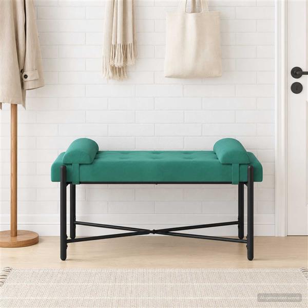 Grote foto vidaxl knop gestept bankje met kussens turquoise 110 x 40 x 46 cm huis en inrichting overige huis en inrichting
