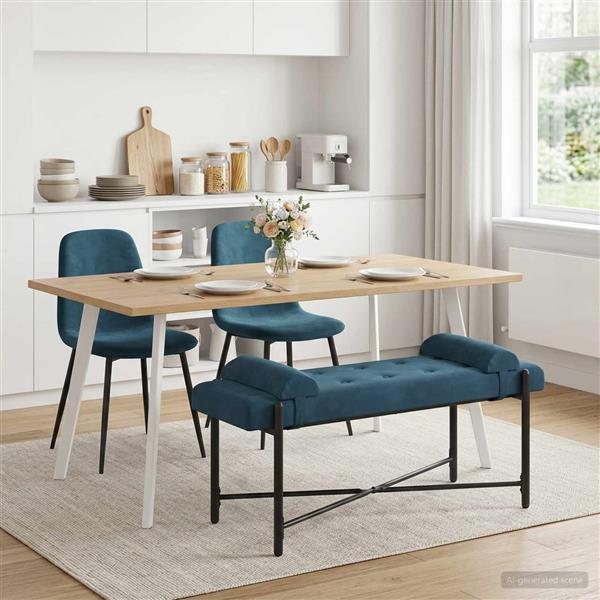 Grote foto vidaxl knop gestept bankje met kussens blauw 110 x 40 x 46 cm fluweel huis en inrichting overige huis en inrichting