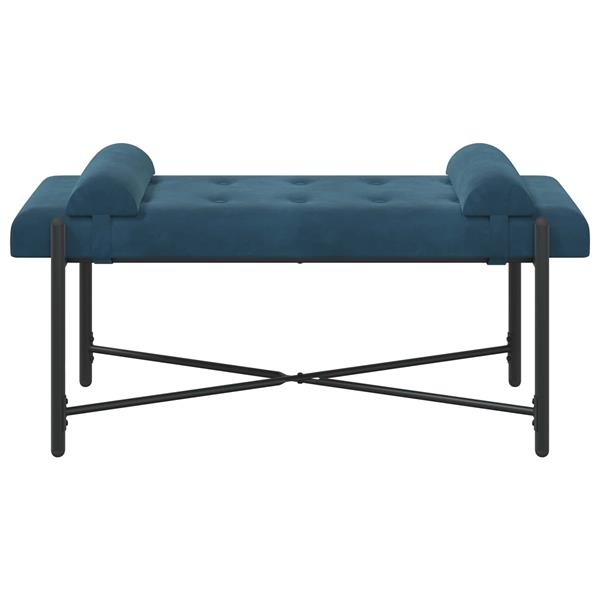 Grote foto vidaxl knop gestept bankje met kussens blauw 110 x 40 x 46 cm fluweel huis en inrichting overige huis en inrichting