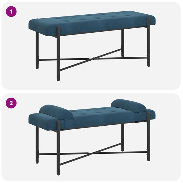 Grote foto vidaxl knop gestept bankje met kussens blauw 110 x 40 x 46 cm fluweel huis en inrichting overige huis en inrichting
