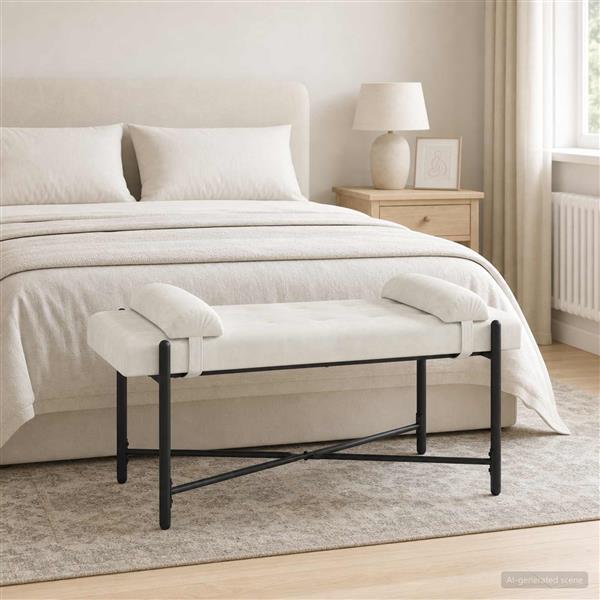 Grote foto vidaxl knop gestept bankje met kussens cr mekleurig 110 x 40 x 46 cm huis en inrichting overige huis en inrichting