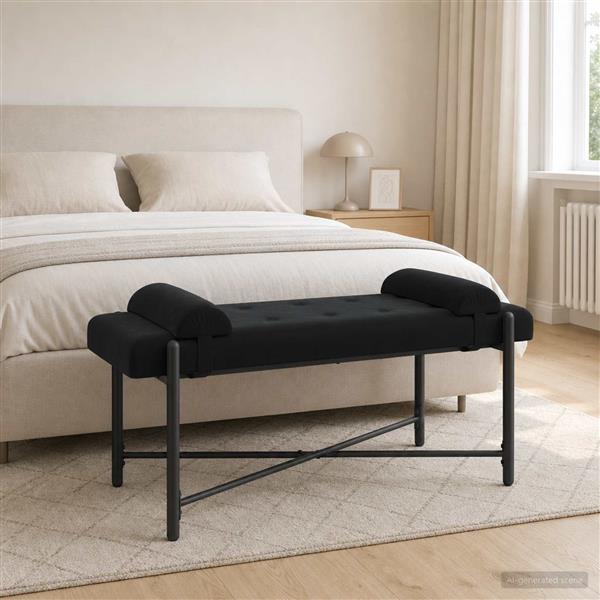 Grote foto vidaxl knop gestept bankje met kussens zwart 110 x 40 x 46 cm fluweel huis en inrichting overige huis en inrichting