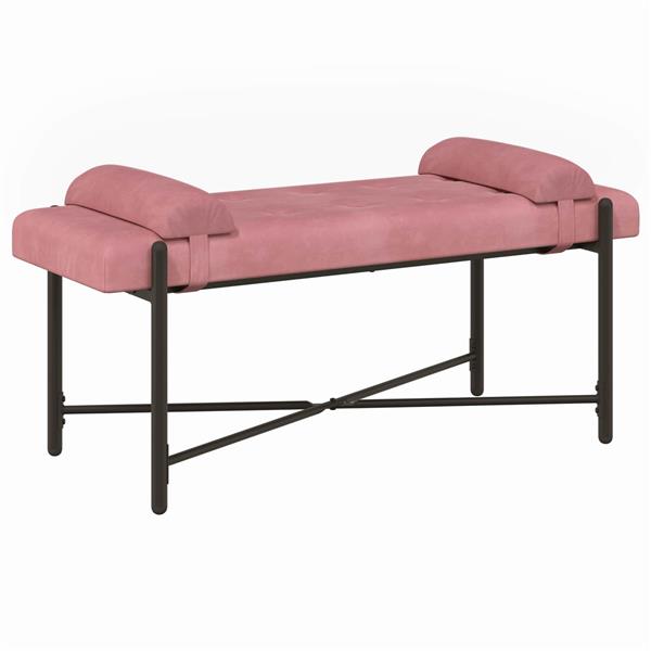 Grote foto vidaxl knop gestept bankje met kussens roze 110 x 40 x 46 cm fluweel huis en inrichting overige huis en inrichting