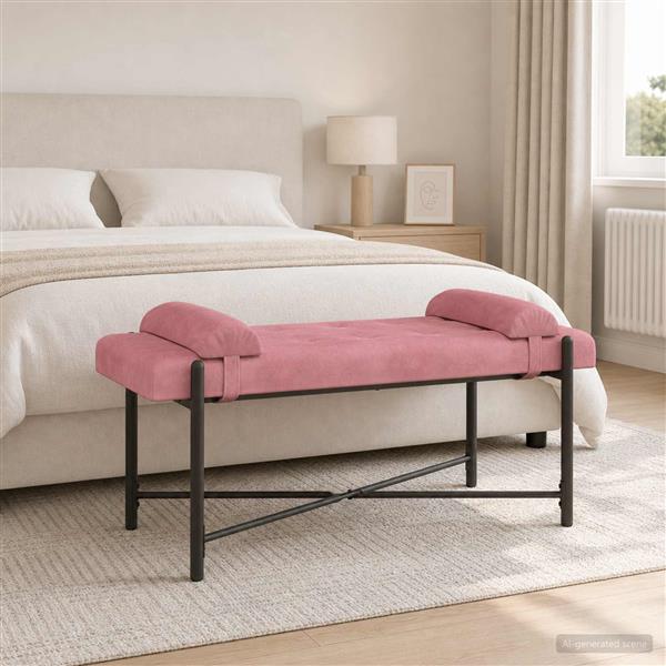 Grote foto vidaxl knop gestept bankje met kussens roze 110 x 40 x 46 cm fluweel huis en inrichting overige huis en inrichting