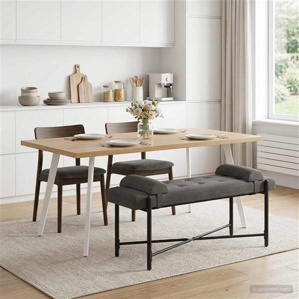 Grote foto vidaxl knop gestept bankje met kussens donkergrijs 110 x 40 x 46 cm huis en inrichting overige huis en inrichting