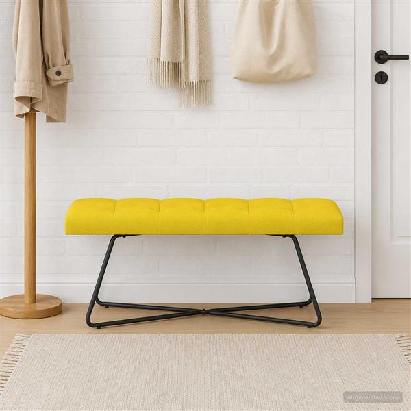 Grote foto vidaxl bank met knoopverstelling lichtgeel 110 x 40 x 46 cm stof huis en inrichting overige huis en inrichting