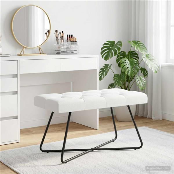 Grote foto vidaxl bank met knoopverstelling wit 80 x 40 x 46 cm stof huis en inrichting overige huis en inrichting