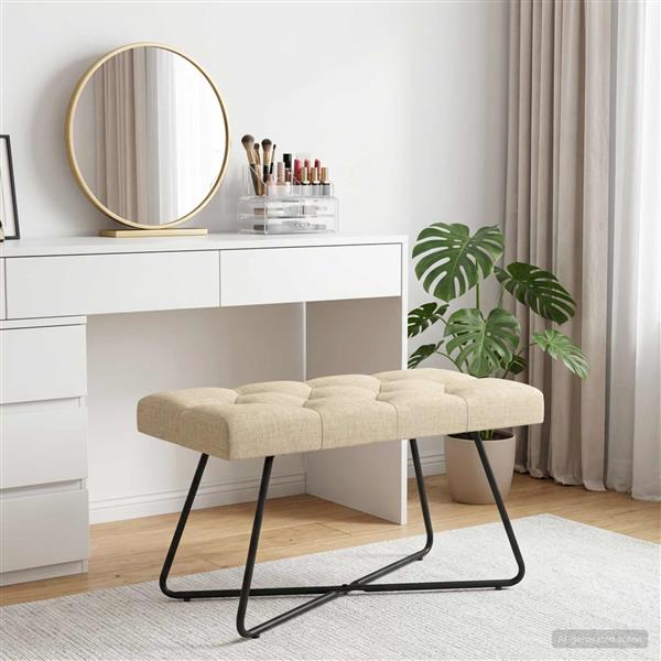 Grote foto vidaxl bank met knoopverstelling cr mekleurig 80 x 40 x 46 cm stof huis en inrichting overige huis en inrichting