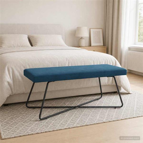 Grote foto vidaxl bank blauw 110 x 40 x 45 cm fluweel huis en inrichting overige huis en inrichting